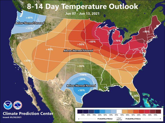 National Weather Service extended temperature outlook